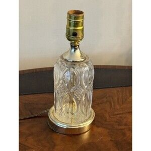 MCM Small Diamond Pattern Pressed Glass Lamp Gold Brass